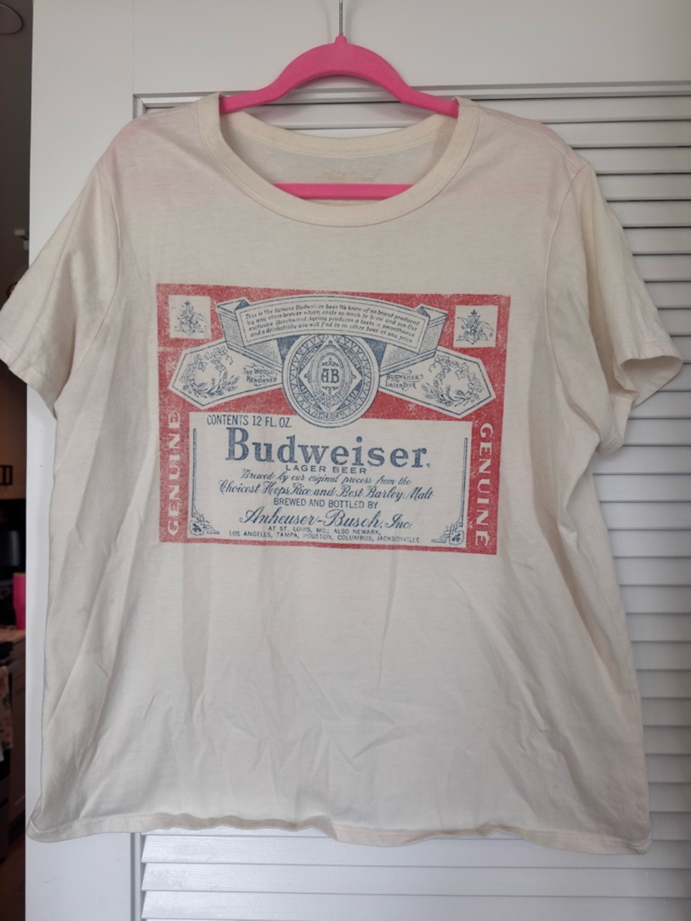 Budweiser Graphic Tee in Cream with Red & Blue Label